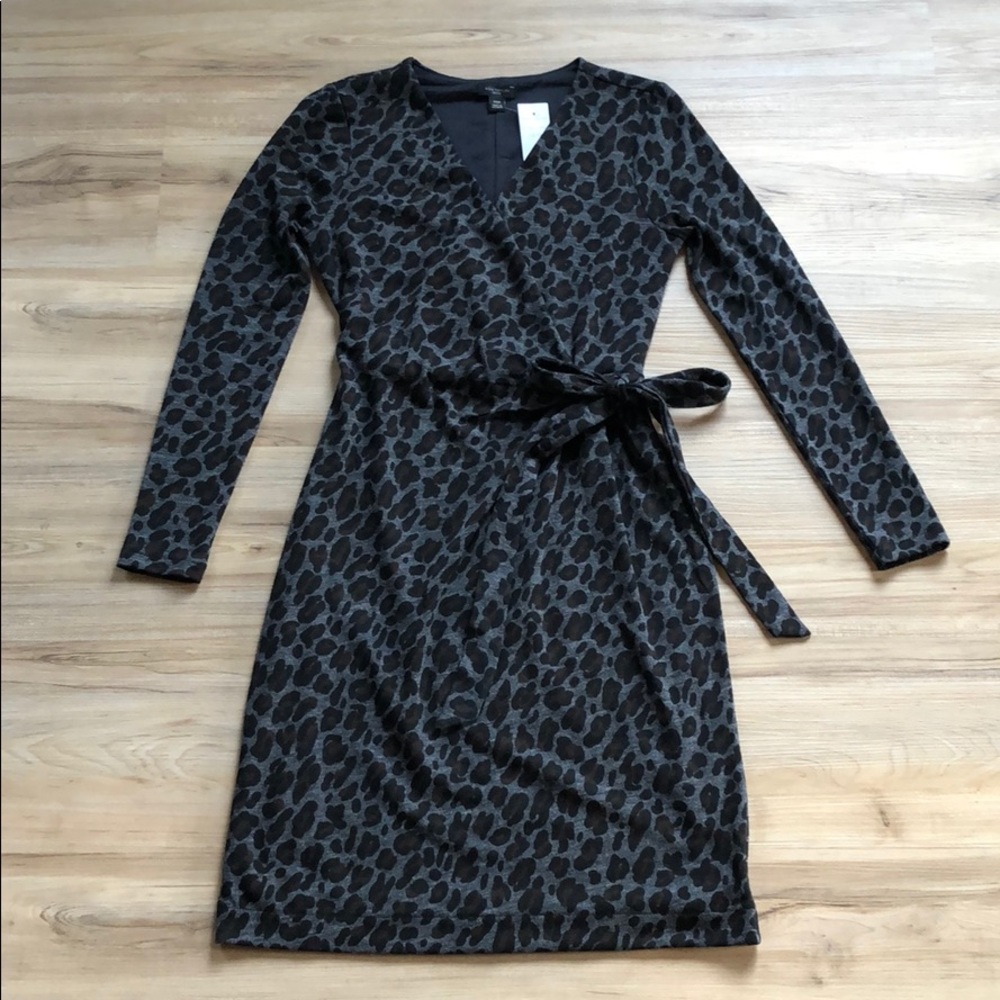 Leopard print knit wrap dress